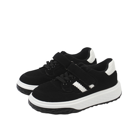 Кроссовки TIBURON на шнуровке и липучке с белыми вставками черные