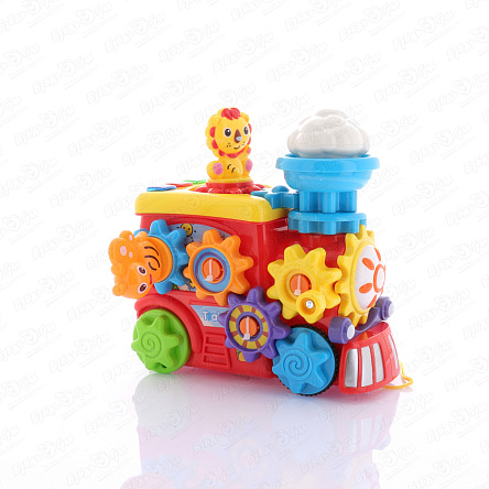 Каталка на веревочке Паровоз с шестеренками - фото 360