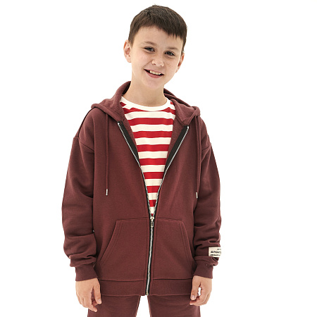 Толстовка Lanson Kids утепленная с капюшоном на молнии и карманами бордовая