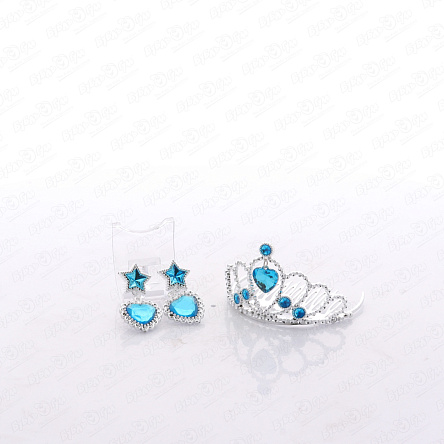 Набор украшений принцессы корона и серьги-клипсы голубые - фото 360