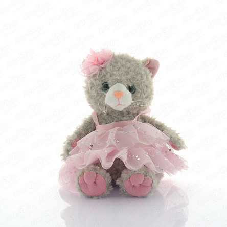 Игрушка мягкая кошка с бантиком в блестящем платье  - фото 360