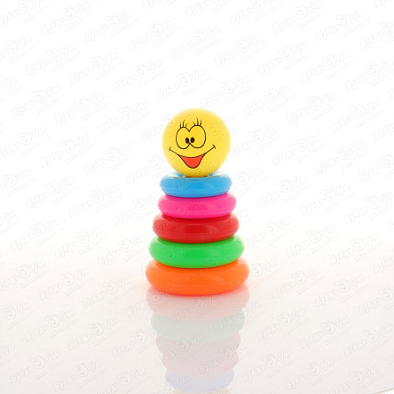 Пирамидка разноцветная на конусе смайлик 5колец - фото 360