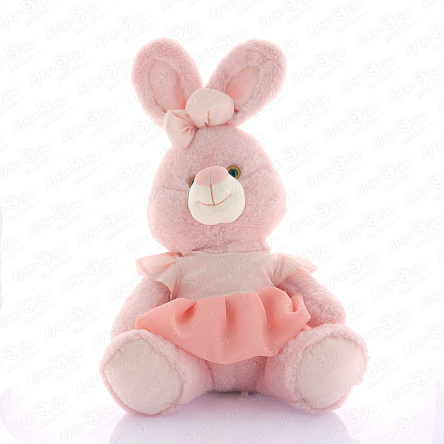 Игрушка мягкая зайчиха в платье розовая - фото 360