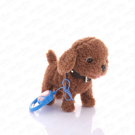 Игрушка щенок коричневый интерактивный с поводком - фото 360