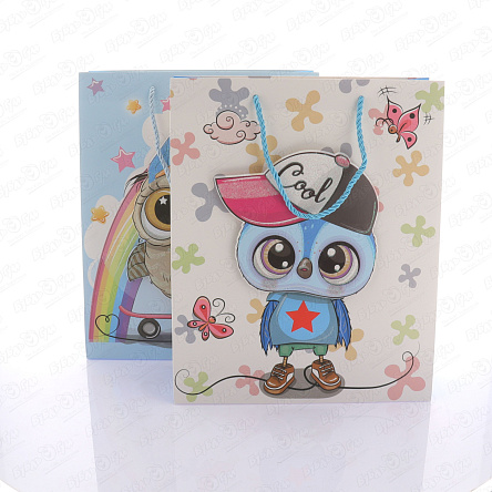 Пакет подарочный Совушки 32х26см в ассортименте - фото 360