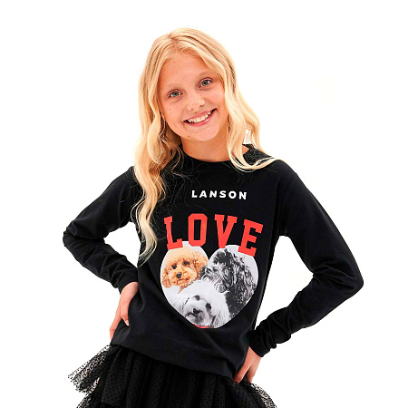 Лонгслив Lanson Kids с надписью и молодежным принтом черный