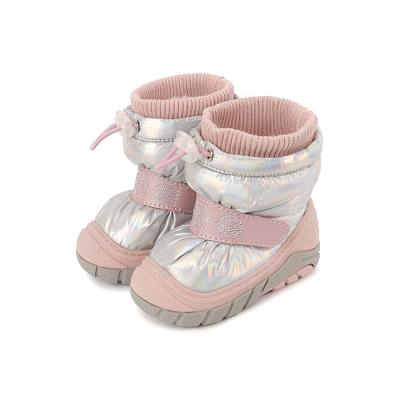 Сапоги Pasito с декоративными снежинками из страз на липучке серебристые