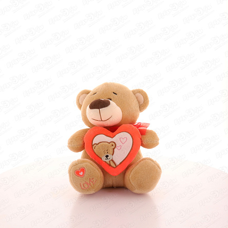 Игрушка мягкая Медведь бежевый с сердцем и красным бантом - фото 360