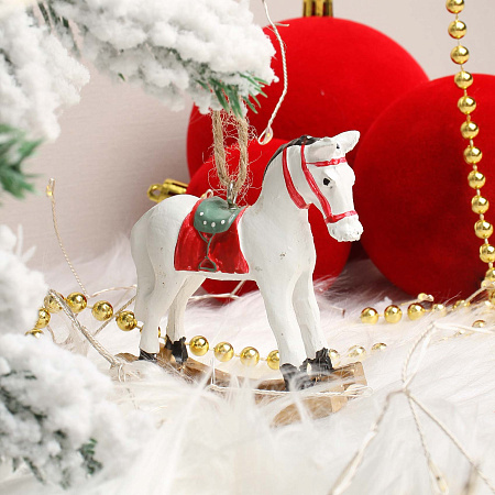 Елочное украшение Лошадка-качалка Символ года 2026 ретро 7см в ассортименте