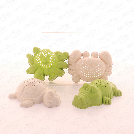 Набор песочных формочек крокодил черепаха осьминог и краб бело-зеленые 4шт  - фото 360