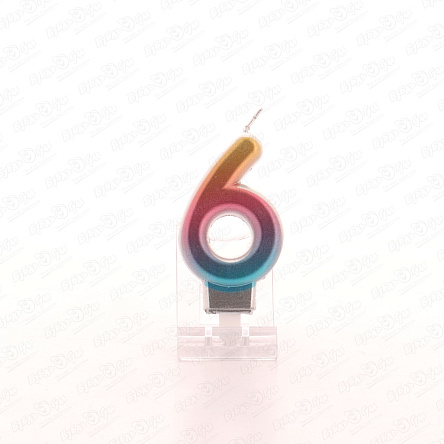 Свеча цифра 6 радужная 7см - фото 360