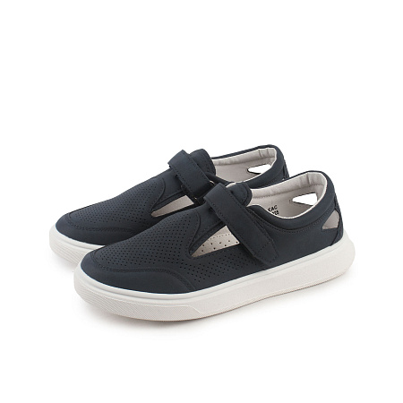 Туфли школьные TIBURON с перфорацией на липучке матовые черные