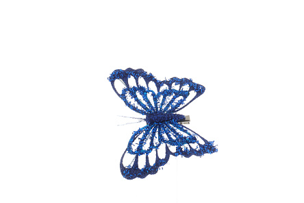 Украшение елочное бабочка блестящая синяя 12см - фото 360