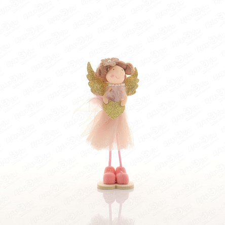 Декор новогодний Ангел в розовом с золотом сердцем текстильный 18см - фото 360