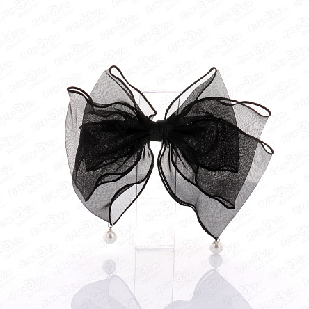Заколка автоматическая бант фатиновый с бусиной черный  - фото 360