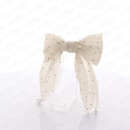 Заколка автоматическая бант бежевый прозрачный в горошек - фото 360