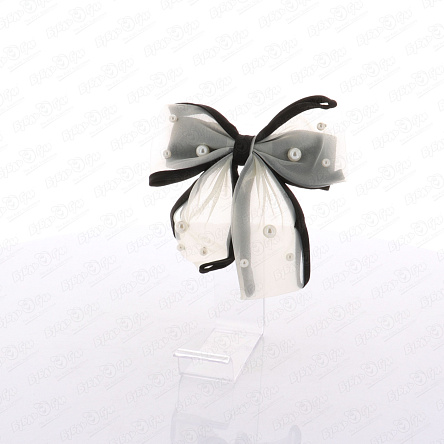 Заколка автоматическая бант белый с черной окантовкой  - фото 360