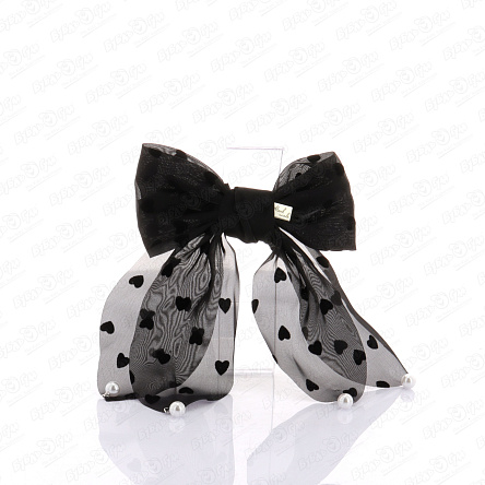 Заколка автоматическая бант прозрачный с сердечками и бусинами черный - фото 360 Заколка автоматическая бант прозрачный с сердечками и бусинами черный - фото 360