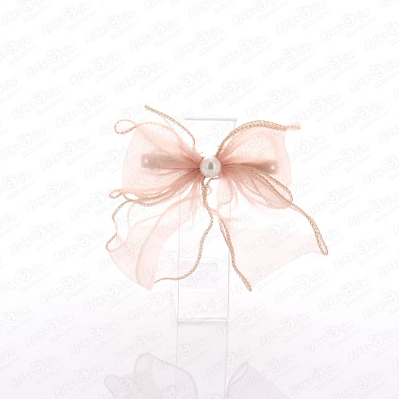 Заколка автоматическая бант розовый с бусиной - фото 360