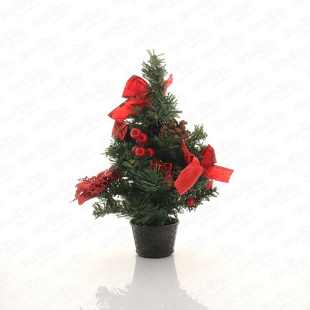 Елка искусственная настольная декор красные банты и ягоды 30см - фото 360
