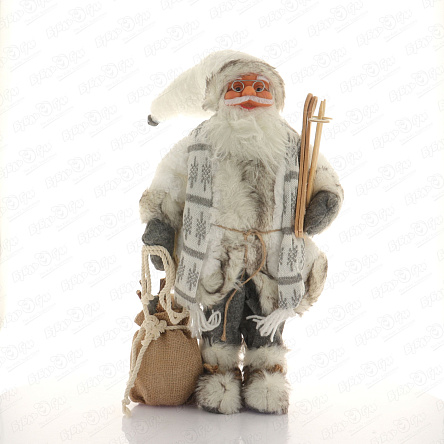 Декор фигура Дед Мороз в серой шубе с лыжами 45см - фото 360