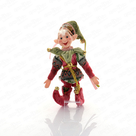 Декор новогодний Эльф в розово-зеленом костюме текстильный 25см - фото 360