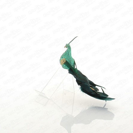 Украшение елочное Павлин зеленый с хвостом из перьев 20см - фото 360