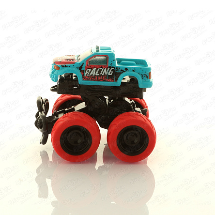 Машина BIG FOOT BOUNCING CAR Пикап подпрыгивающая инерционная голубая с красными колесами  - фото 360