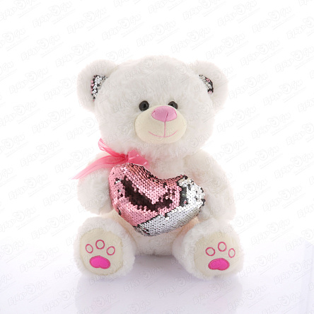 Игрушка мягкая Медведь сердце и ушки в пайетках белый - фото 360 Игрушка мягкая Медведь сердце и ушки в пайетках белый - фото 360