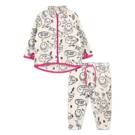  Комплект Lanson Kids утепленный толстовка на молнии и брюки с веселым принтом и розовой окантовкой белый