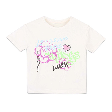 Футболка Lanson Kids с кнопками и ярким принтом белая