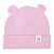 Шапочка с ушками и отворотом однотонная розовая