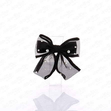 Заколка автоматическая бант фатиновый с бусинками черный - фото 360
