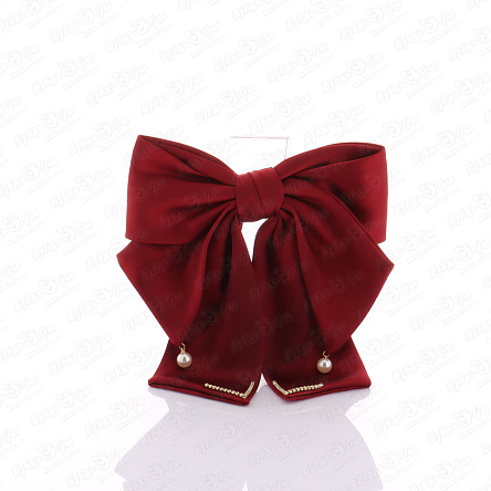 Заколка автоматическая бант со стразами и бусинами бордовый - фото 360