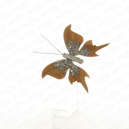 Украшение елочное бабочка золотая винтажная велюровая 16,5см - фото 360