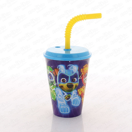 Стакан пластиковый Щенячий патруль с трубочкой 430мл - фото 360