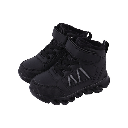 Ботинки Pasito утепленные с серыми вставками и рельефной подошвой черные