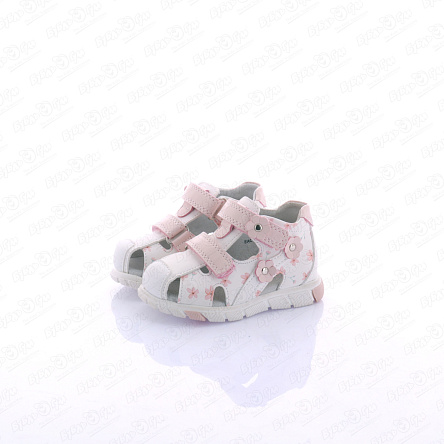 Сандалии Pasito с розовыми ремешками принт цветочный белые  - фото 360