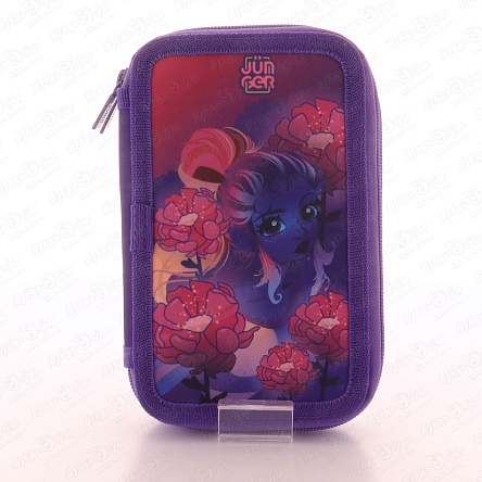 Пенал JUNGER Девушка в цветах 2отдела фиолетовый - фото 360