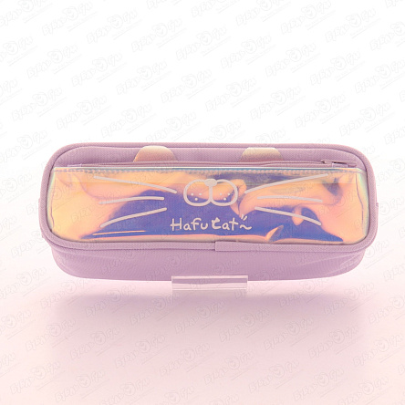 Пенал JUNGER Кошачья мордочка с голографической вставкой в лавандовом цвете в ассортименте - фото 360