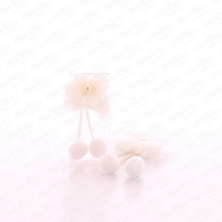 Резинки белые меховые с жемчужиной с помпонами 2шт - фото 360