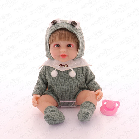 Кукла Lanson Toys русая в зеленом костюмчике с шапочкой и соской 34см - фото 360