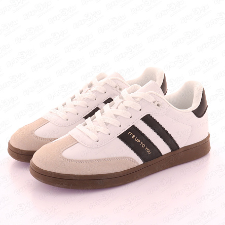 Кеды Pasito на шнуровке с черно-бежевыми вставками белые - фото 360