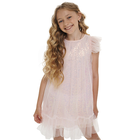 Платье Lanson Kids в пайетках с прозрачными рюшами розовое