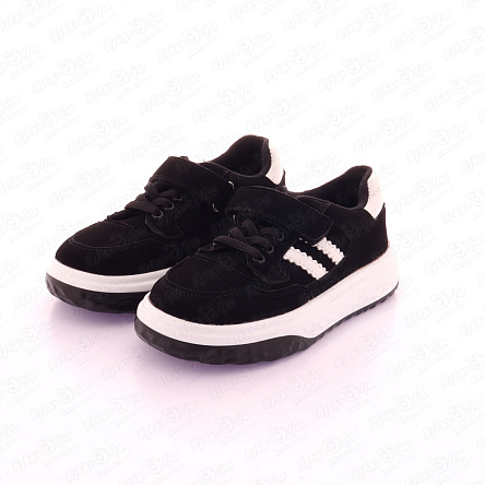 Кроссовки TIBURON на шнуровке и липучке с белыми вставками черные - фото 360