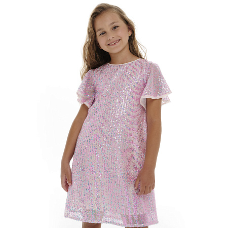 Платье Lanson Kids A-силуэта с перламутровыми пайетками розовое
