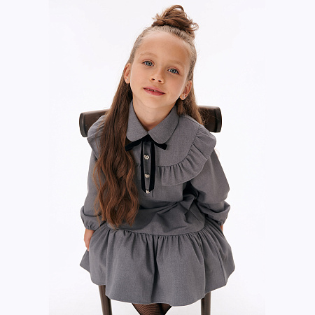 Платье школьное Lanson Kids с оборками фигурными пуговицами серое