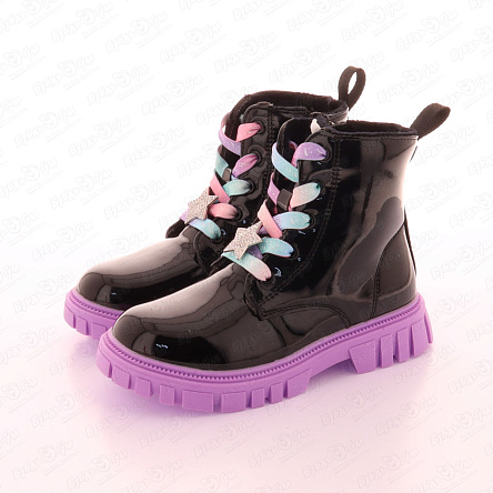 Ботинки Pasito демисезонные утепленные с разноцветными шнурками и декоративной звездочкой черные - фото 360