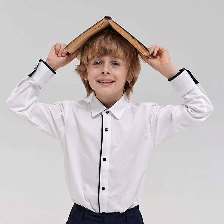 Рубашка Lanson Kids c синим кантом и квадратными темно-синими кнопками белая