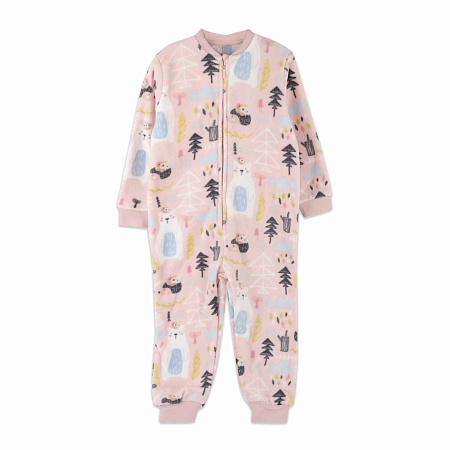 Комбинезон Lanson Kids утепленный флисовый на молнии с принтом розовый